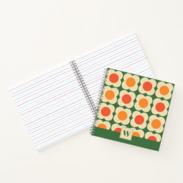 Cuaderno Retro 70s Scandi Flowers -Mid mod- Orange on Green