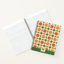 Retro 70s Scandi Flowers -Mid mod- Orange on Green