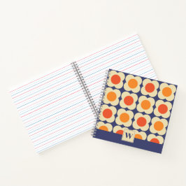 Cuaderno Retro 70s Scandi Flowers - Orange on Navy Blue