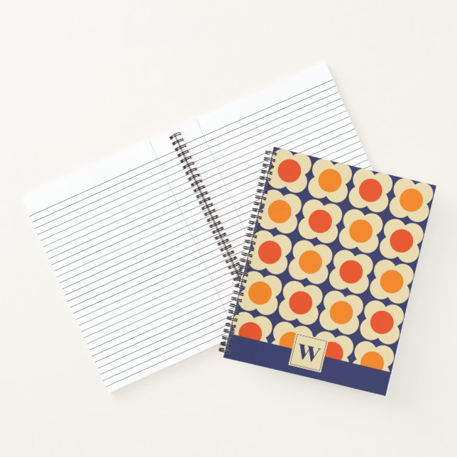 Cuaderno Retro 70s Scandi Flowers - Orange on Navy Blue (Interior)