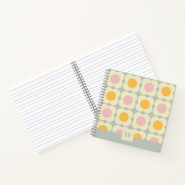 Cuaderno Retro 70s Scandi Flowers - Pink and Yellow on Gray (Interior)