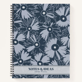 Cuaderno Retro 70s Wildflower & Polka Dot Personalized Navy