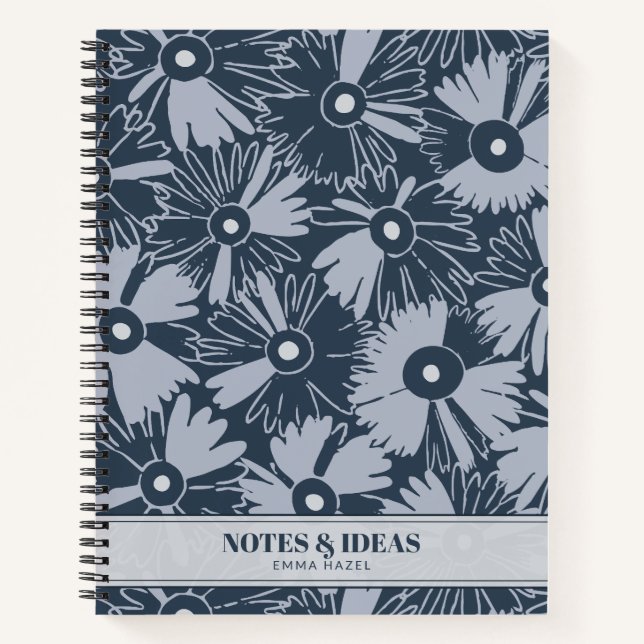 Cuaderno Retro 70s Wildflower & Polka Dot Personalized Navy (Anverso)