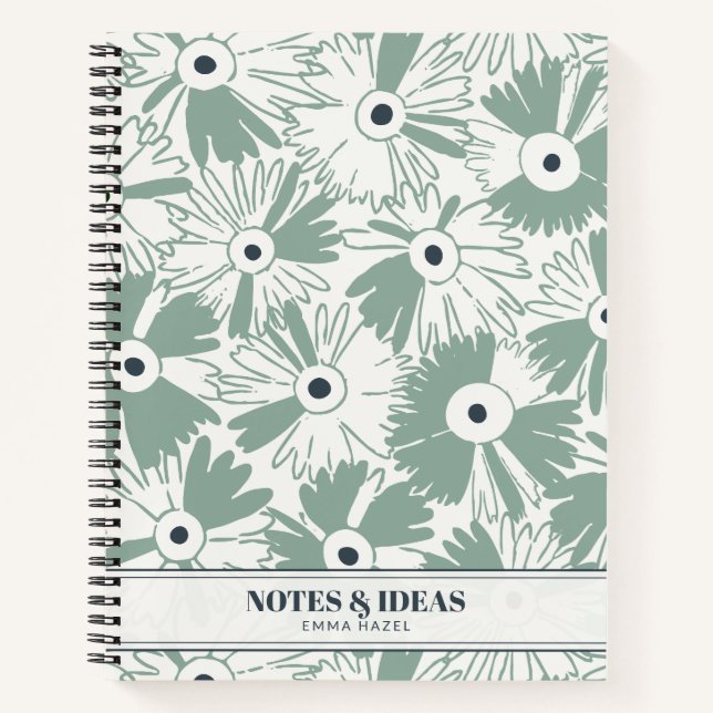 Cuaderno Retro 70s Wildflower & Polka Dot Personalized Sage (Anverso)