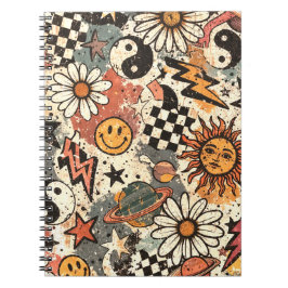 Cuaderno Retro 90s Psychedelic Doodle Pattern with Yin Yang