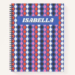 Cuaderno Retro Abstract Stripes Blue Pink Nombre personaliz
