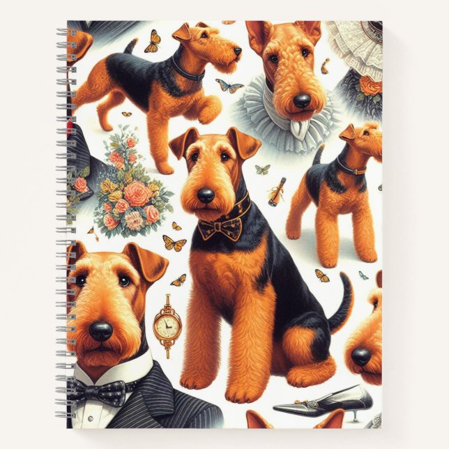 Cuaderno Retro Airedale Terrier Seamless (Anverso)