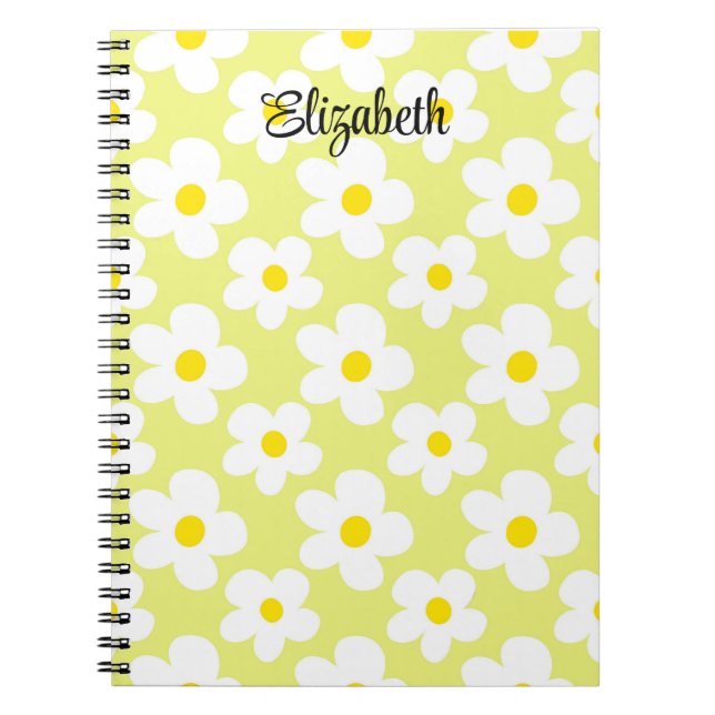 Cuaderno Retro amarillo lindo daisies girando (Frente)