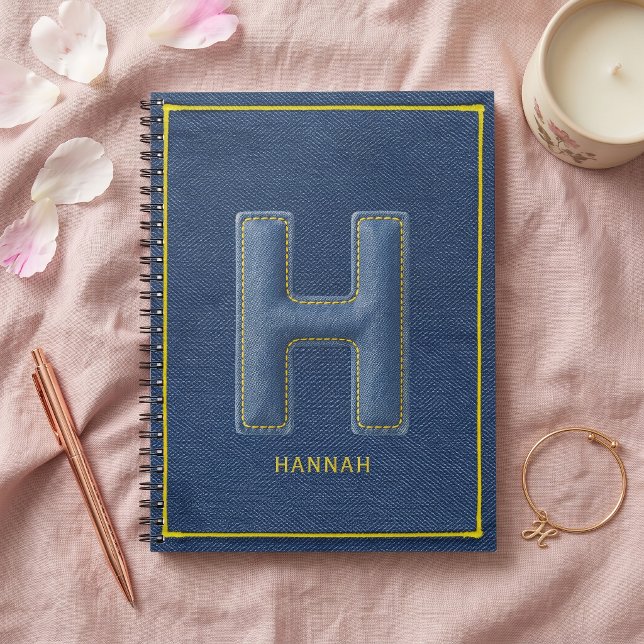Cuaderno Retro Azul Denim Amarillo Punto Monograma Letra H (Subido por el creador)