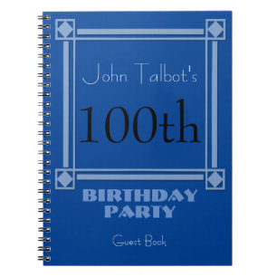 Cuaderno Retro Blue 100th Birthday Party Guest Book
