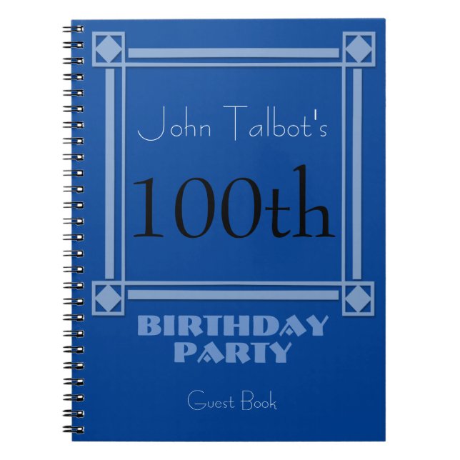 Cuaderno Retro Blue 100th Birthday Party Guest Book (Frente)