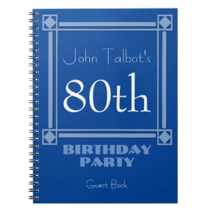 Cuaderno Retro Blue 80th Birthday Party Guest Book