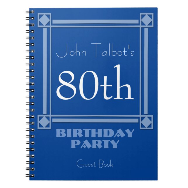 Cuaderno Retro Blue 80th Birthday Party Guest Book (Frente)