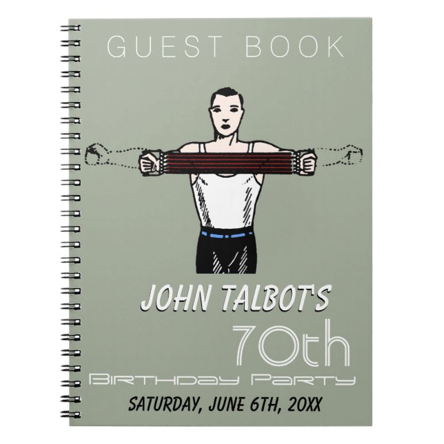 Cuaderno Retro Bodybuilding 70th Birthday Party Guest Book (Frente)