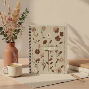 Cuaderno Retro Boho Floral Nombre Personalizado