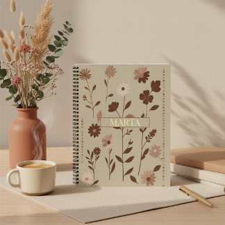 Cuaderno Retro Boho Floral Nombre Personalizado