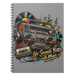 Cuaderno Retro Boombox "La vida suena mejor con música"