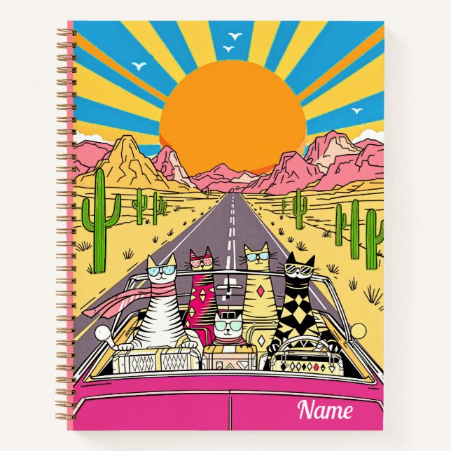 Cuaderno Retro Cats on Vacation Take a Road Trip Journal (Anverso)