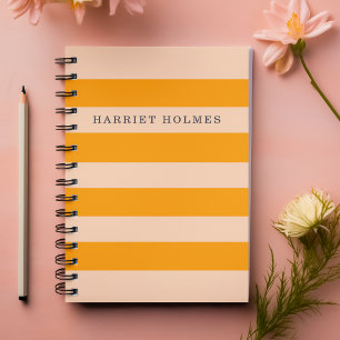 Cuaderno Retro Chic Naranja y Rayas Melocotón Personalizado