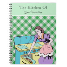 Retro Cookbook Green Plaid Check Recipe Wife