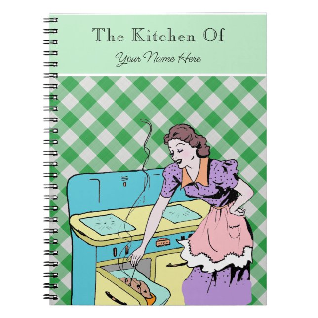 Cuaderno Retro Cookbook Green Plaid Check Recipe Wife (Frente)