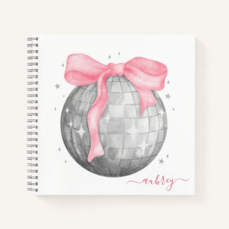 Cuaderno Retro Coquette Silver Disco ball Pink Ribbon