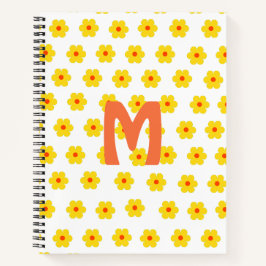 Cuaderno Retro Daisies de flores amarillas y Naranjas y bla