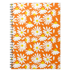 Cuaderno Retro daisy floral: cosecha naranja.