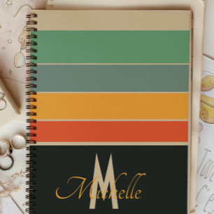 Cuaderno Retro de los 80 Azul Marino y Rosa Rayado con Nomb