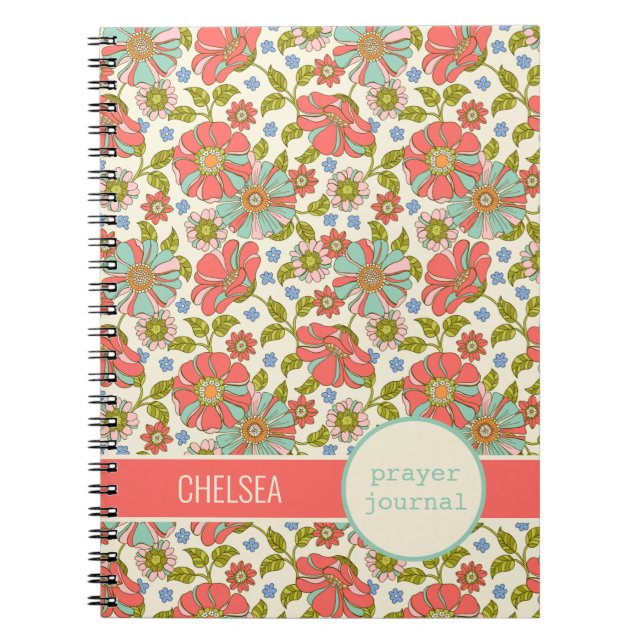 Cuaderno Retro Diario de Oración Personalizado con Flora Ro (Frente)