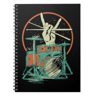Cuaderno Retro Drum Set Music Drummer Drumsticks