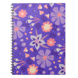 Cuaderno Retro Floral Journal Portátil Pink Dreamy Purple