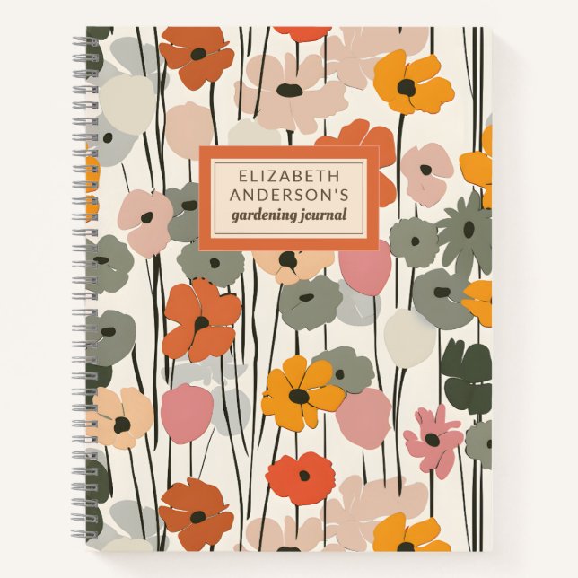Cuaderno Retro Floral Pattern Monograma Gardenal Journal (Anverso)