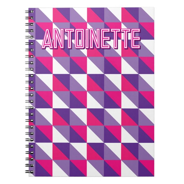 Cuaderno Retro Geometric Abstract Pink Purple & White Name (Frente)