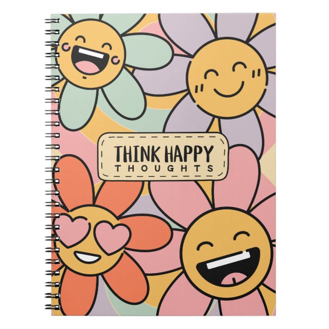 Cuaderno Retro Groovy Smiley Flor Piensa Pensamientos Felic (Frente)