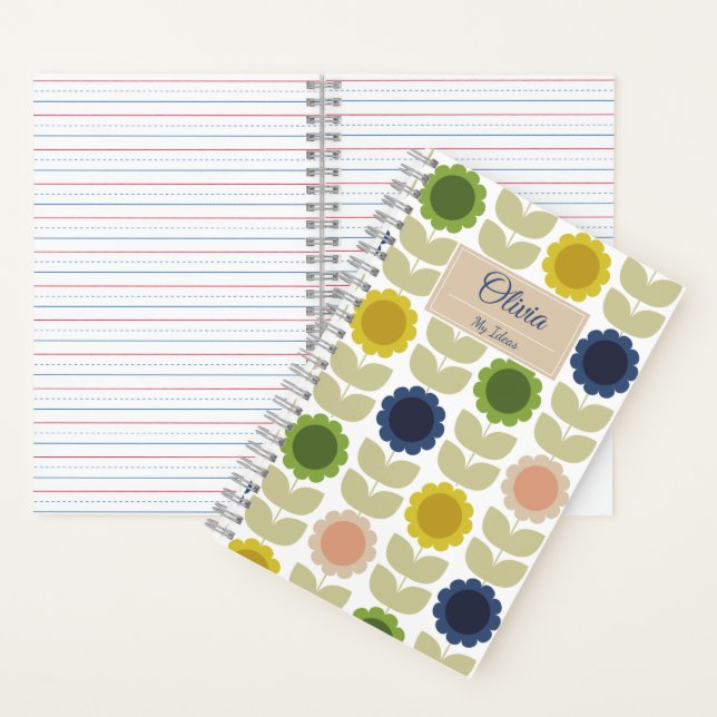 Cuaderno Retro Groovy Summer Flowers Stems (Interior)