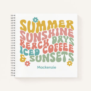 Cuaderno Retro Groovy Summer Pink Monograma Nombre