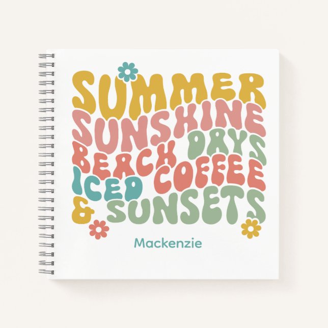 Cuaderno Retro Groovy Summer Pink Monograma Nombre (Anverso)