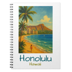 Cuaderno Retro Honolulu Hawaii Waikiki Beach