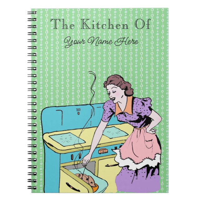 Cuaderno Retro Kitchen Wife Recipe Cookbook Green Geometric (Frente)