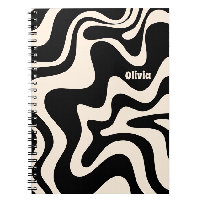 Cuaderno Retro Láquido Swirl Abstract Pattern Black Cream (Frente)