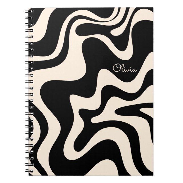 Cuaderno Retro Láquido Swirl Abstract Pattern Black Cream (Frente)