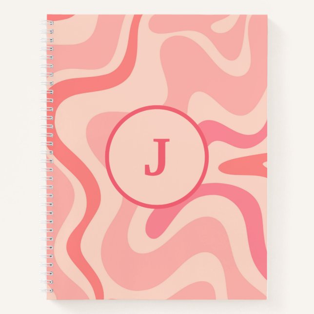 Cuaderno Retro Láquido Swirl Resumen Patrón Pink Inicial (Anverso)