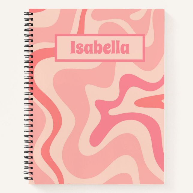 Cuaderno Retro Líquido Swirl Resumen Rosa Personalizado (Anverso)