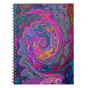 Cuaderno Retro Magenta, Green and Orange Abstract Swirl