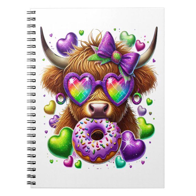 Cuaderno Retro Mardi Gras , vaca Highland (Frente)