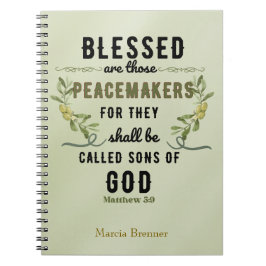 Cuaderno Retro Matthew 5:9 Rama de olivo acuarela