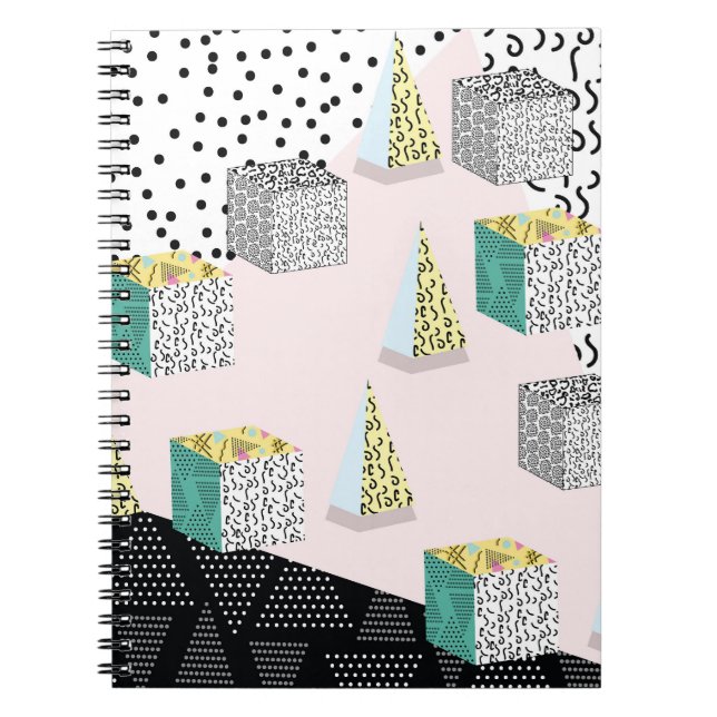 Cuaderno Retro Memphis: Patrón Hipster de 80-90. (Frente)