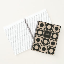 Cuaderno Retro modern -Flower Checkerboard - neutral taupe