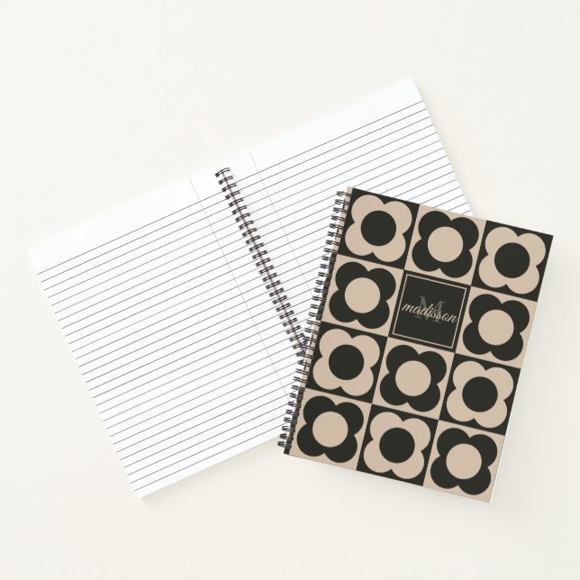 Cuaderno Retro modern -Flower Checkerboard - neutral taupe  (Interior)